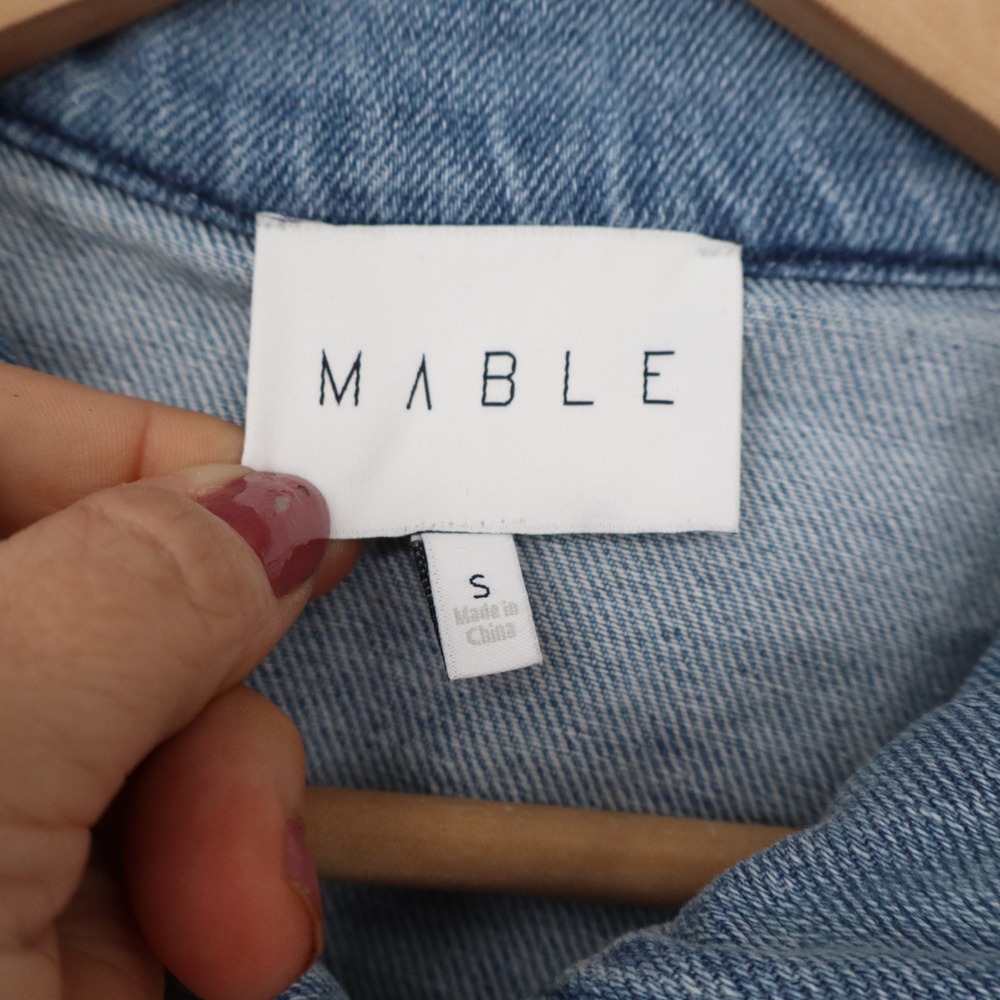 MABLE Jacket Women's S Blue Tan Paisley Mixed Media Denim Excellent - Picture 2 of 5